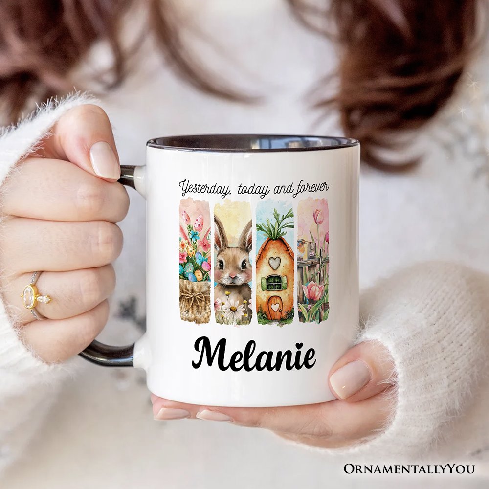 Easter Bunny Floral Brushstroke Personalized Mug, Spring Pastel Coquette Gift with Custom Name