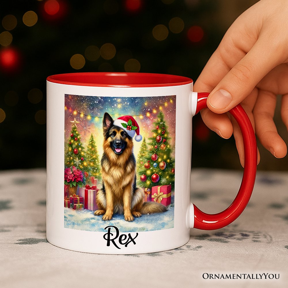 Winter Wonderland German Shepherd Personalized Mug, Cozy Christmas Gift with Custom Name