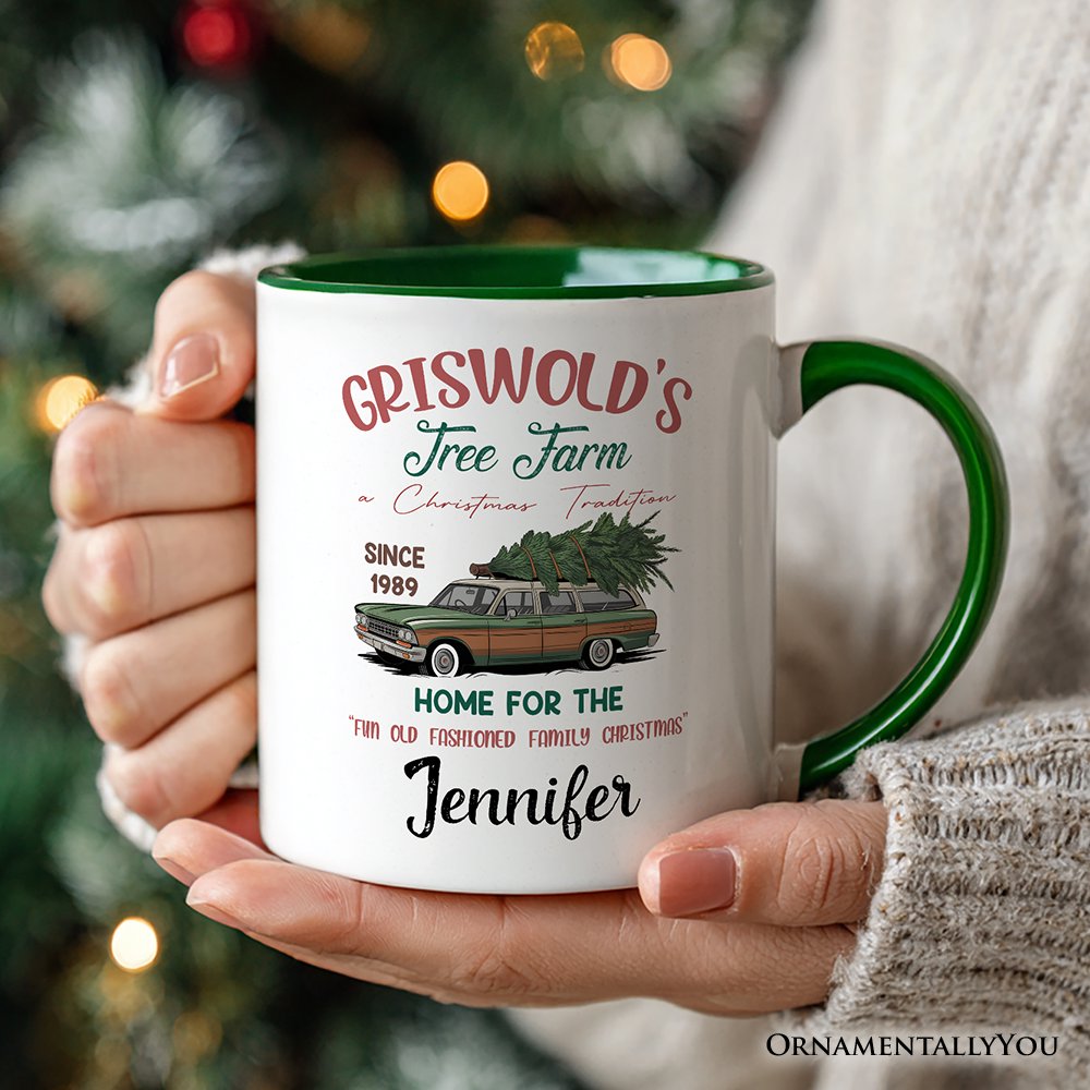 Griswold’s Tree Farm Personalized Mug, Retro Family Christmas Vacation Gift with Custom Name