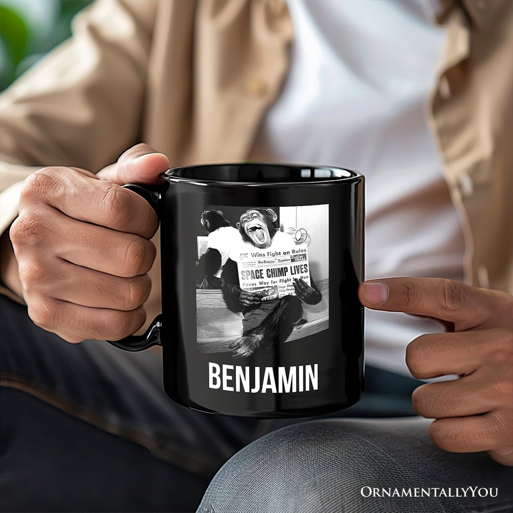 Ham The Space Chimp Personalized Mug, Historic NASA Monkey Retro Science Gift with Custom Name