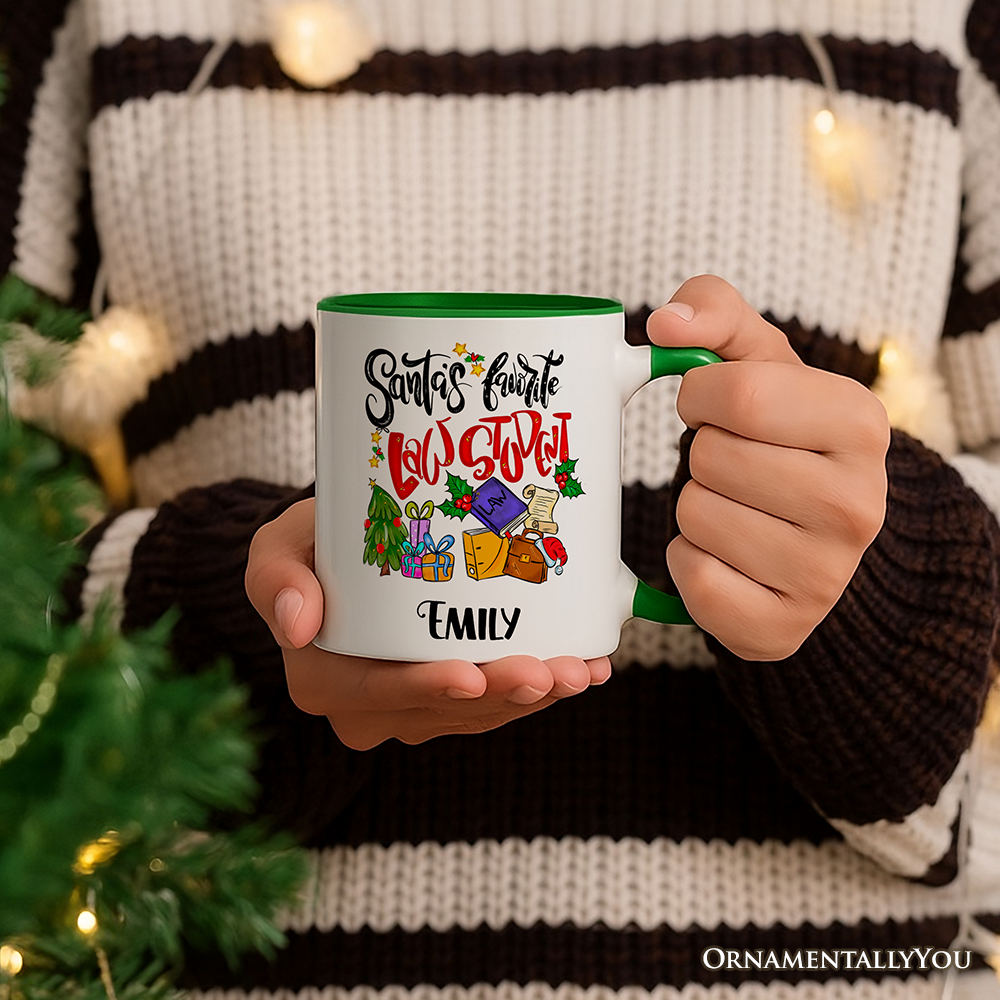Santa's Favorite Law Student Personalized Mug, Future Lawyer Gift with Custom Name