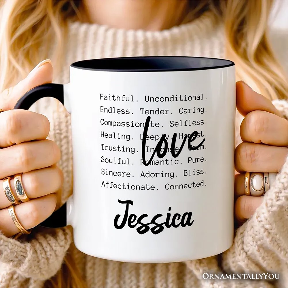 Love Definition Words Personalized Mug, Minimalist Valentine Inspirational Love Gift with Custom Name