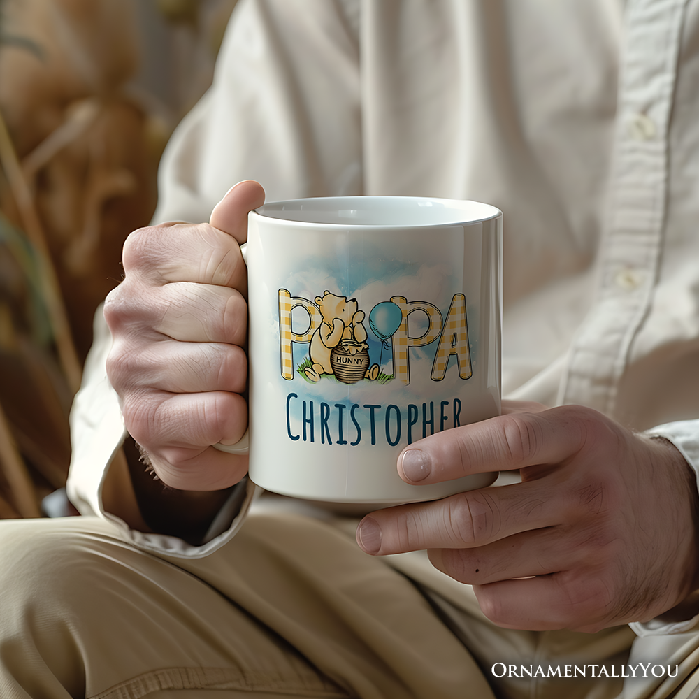 Gingham Bear Papa Personalized Mug, Honey Bear Family Gift with Custom Name