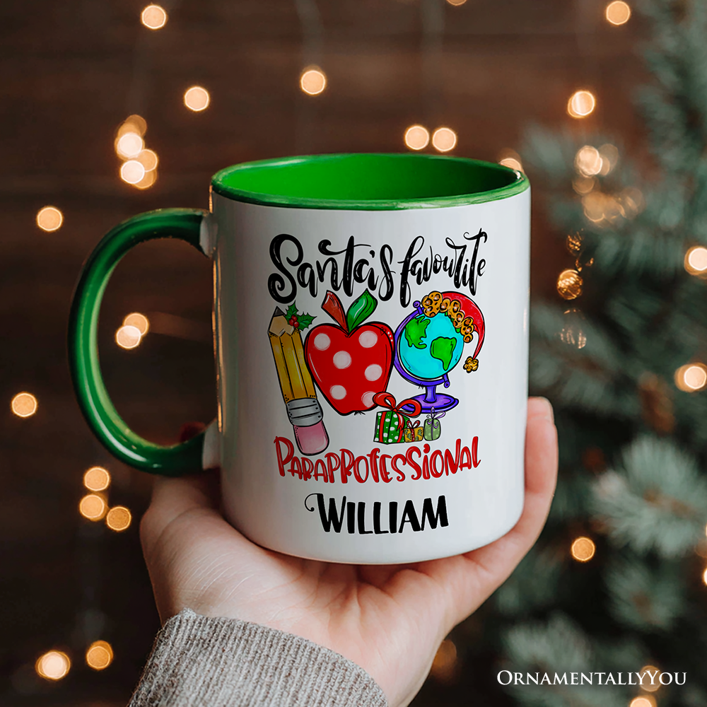 Santa's Favorite Paraprofessional Personalized Mug, Educational Assistant Christmas Gift with Custom Name