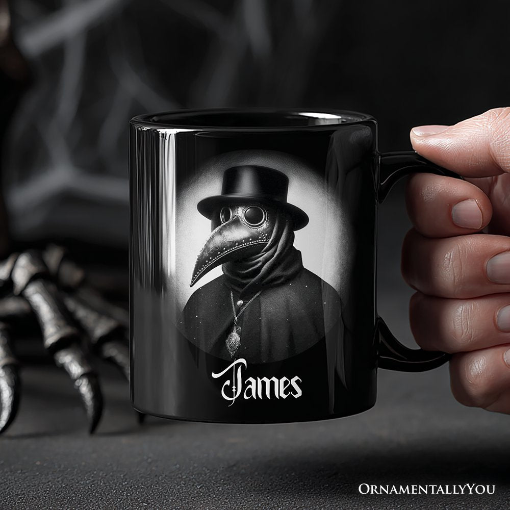 Plague Doctor Spooky Portrait Personalized Mug Horror Villain Theme Halloween Gift with Custom Name
