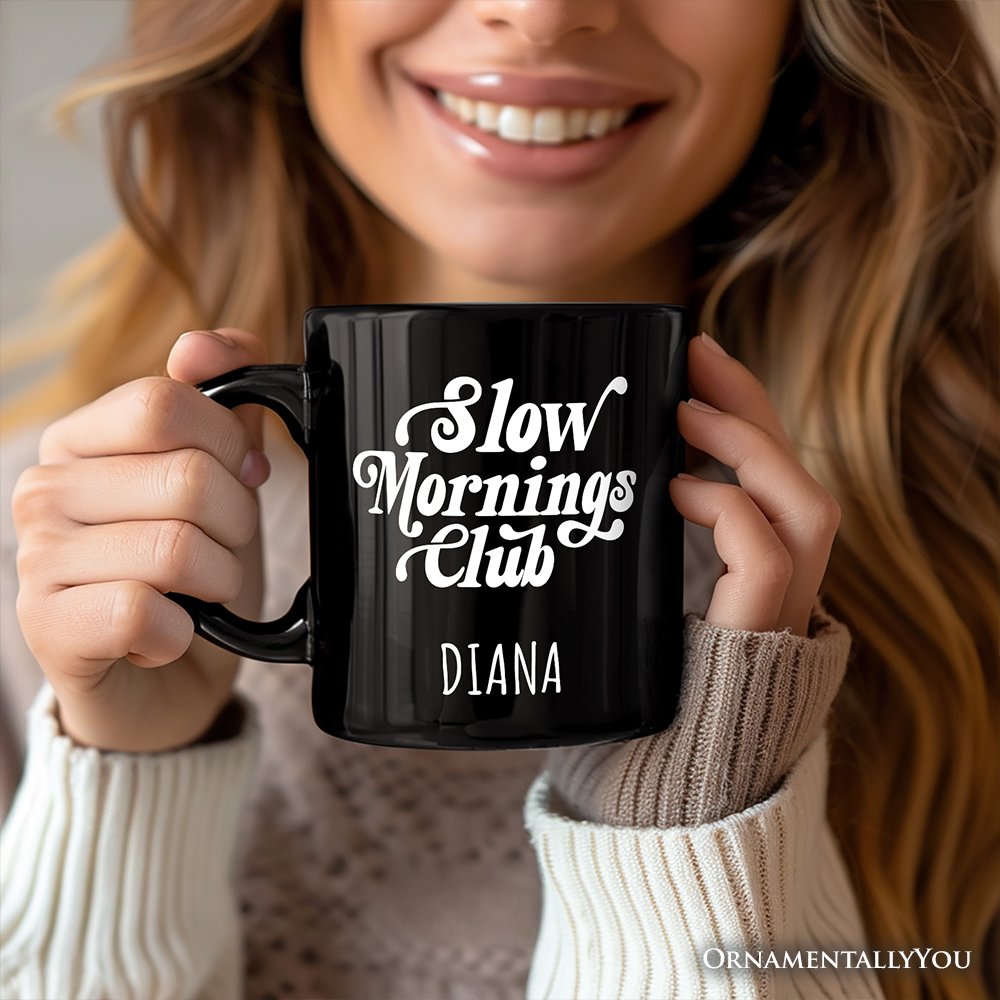 Slow Mornings Club Personalized Mug, Cozy Vintage Aesthetic Gift with Custom Name