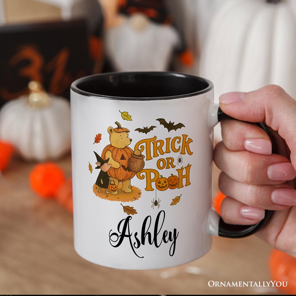 Vintage Trick or Pooh Personalized Mug, Pooh Bear and Friends in Halloween Costume Gift with Custom Name