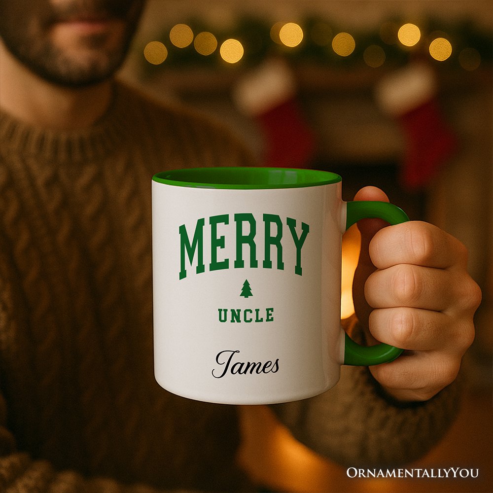 Merry Uncle Retro Christmas Personalized Mug, Matching Family Holiday Gift with Custom Name