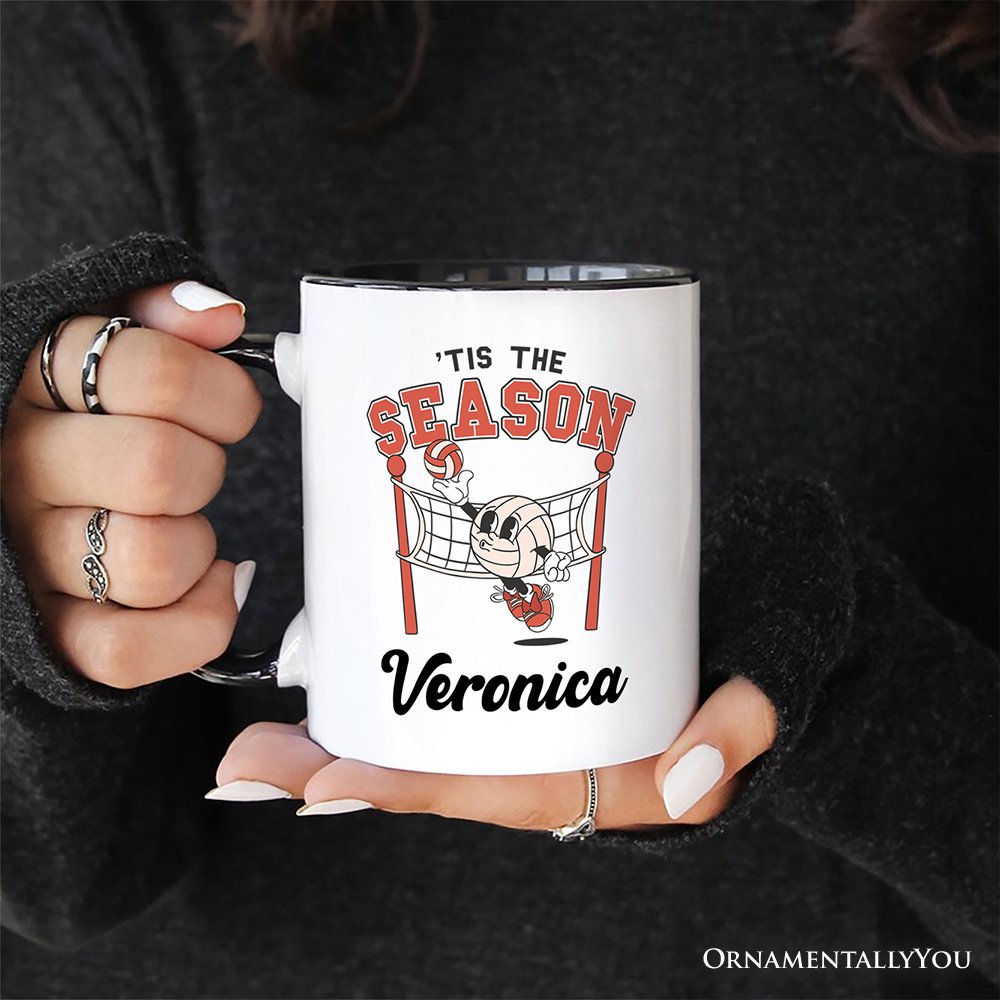 Tis the Season Volleyball Personalized Mug, Retro Vintage Game Day Sports Gift with Custom Name