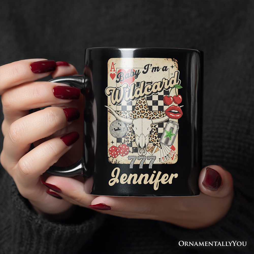 Wildcard Cowgirl Personalized Mug, Vintage Western Collage Leopard Skull Gift with Custom Name