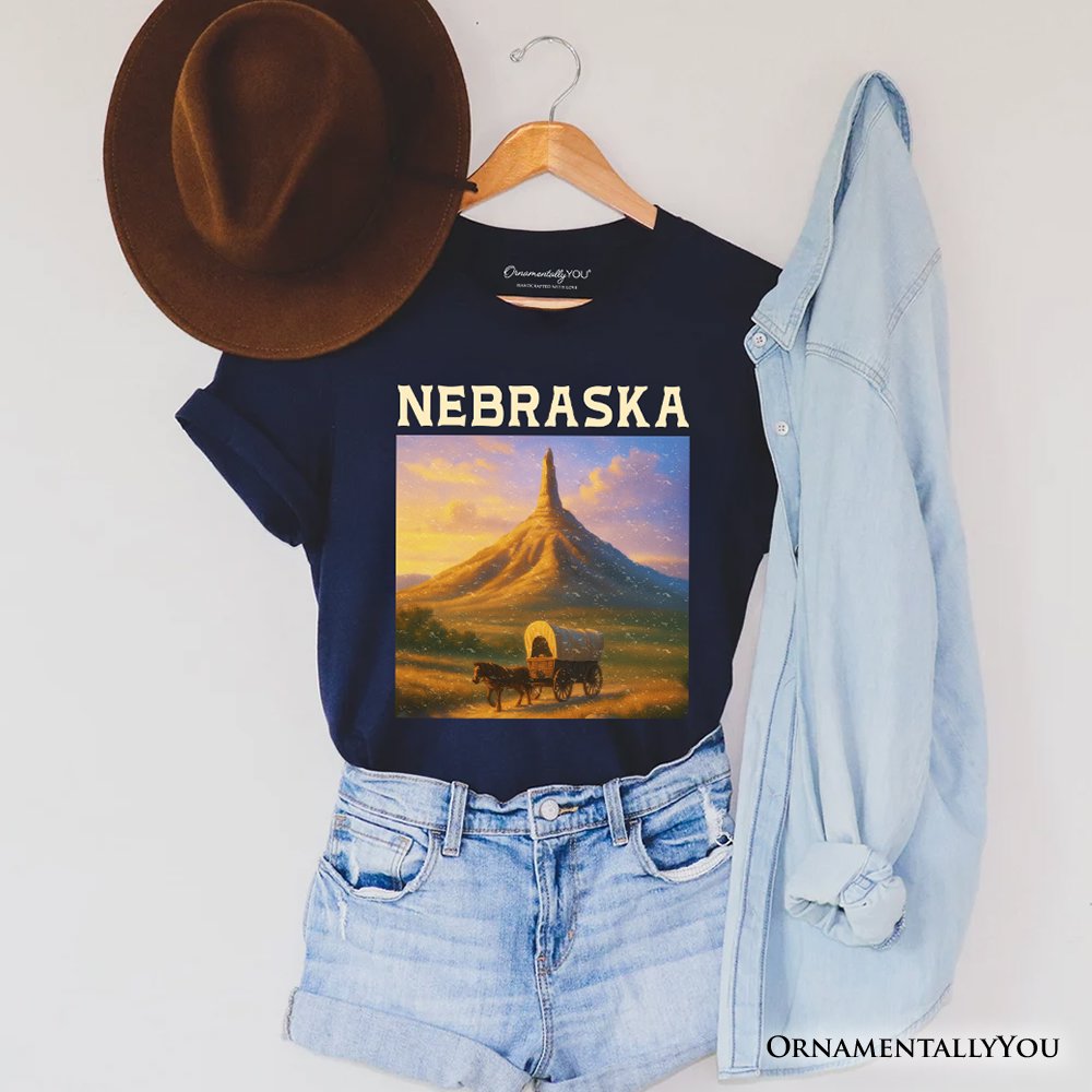Scenic Nebraska State Chimney Rock Scenic T-Shirt, Western Landmark Tee and Historic Trail Keepsake Souvenir