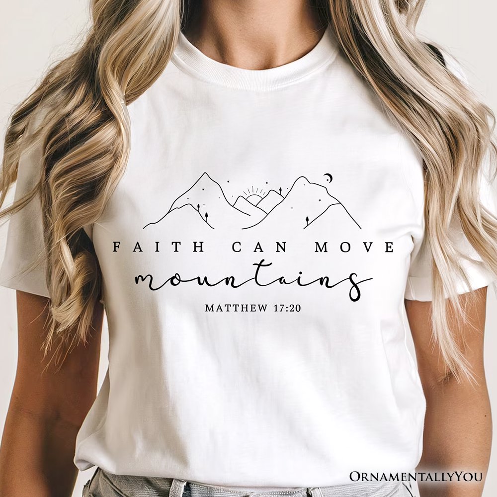 Faith Can Move Mountains Matthew 17:20 Christian T-Shirt, Minimalist Mountain Religious Tee