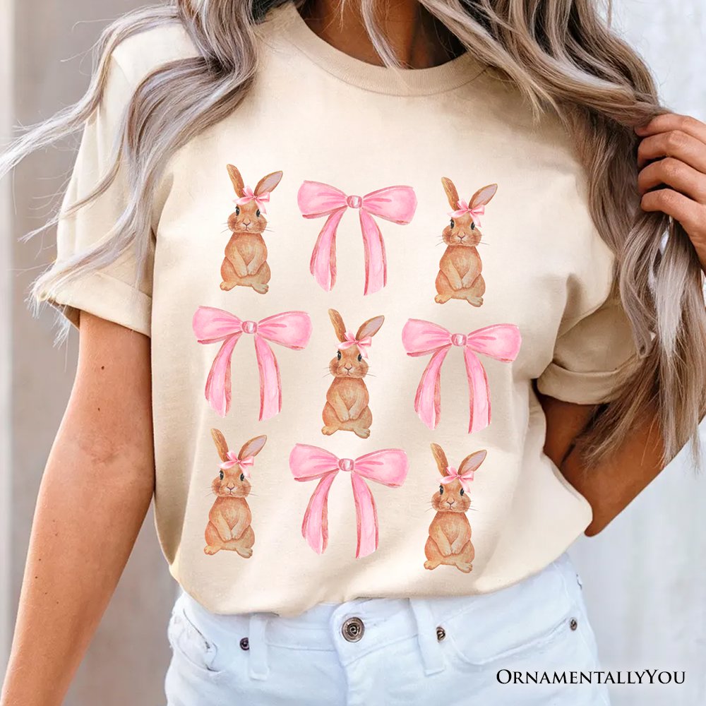 Coquette Bunny Pink Bow Easter T-Shirt, Cute Girly Bunny Spring Tee