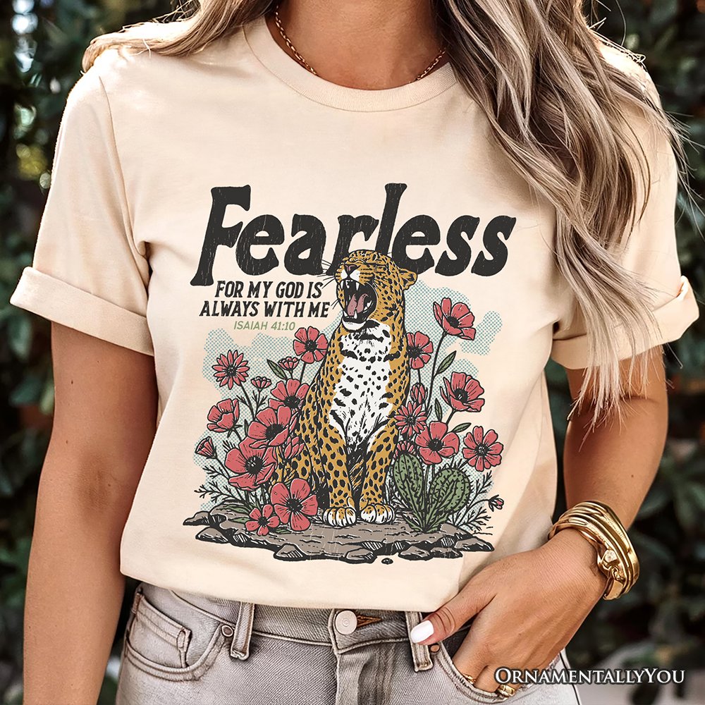 Vintage Floral Leopard Christian T-Shirt, Fearless For My God Is Always With Me Isaiah 41:10 Tee