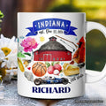 Artistic Indiana State Themes and Landmarks Personalized Mug With Custom Name