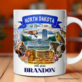 Artistic North Dakota State Themes and Landmarks Personalized Mug With Custom Name