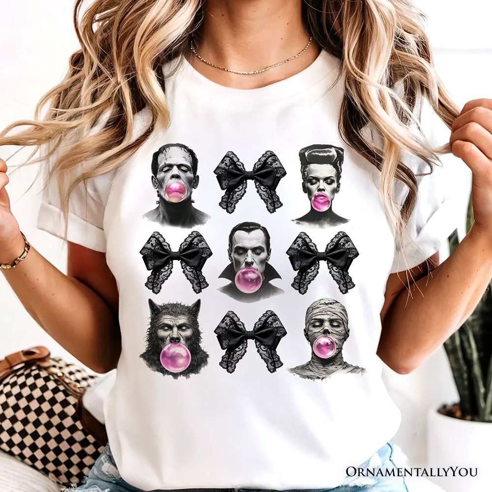 Bubblegum Classic Monster T-Shirt, Funny Coquette Bow Tee with Retro Style