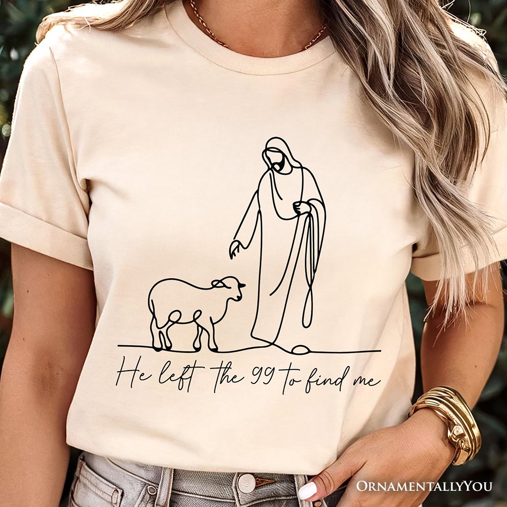 Christian Minimalist Line Art T-Shirt, He Left the 99 to Find Me Bible Verse Faith Tee