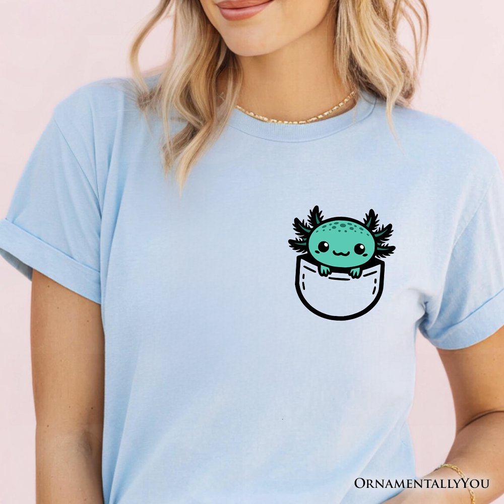 Cute Pocket Green Axolotl T-Shirt, Salamander Animal Tee