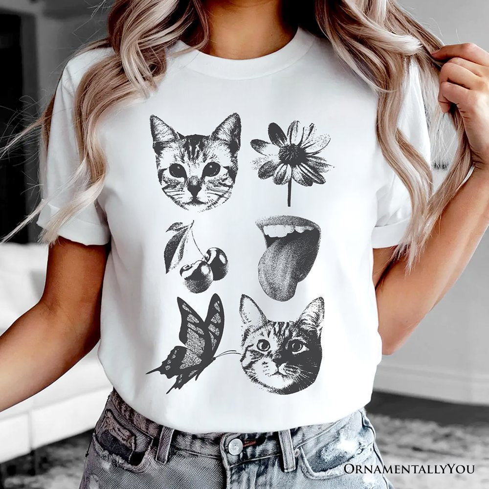 Dangerous Elements Grunge Tattoo Style T-Shirt, Photocopy Stipple Collage Art Tee