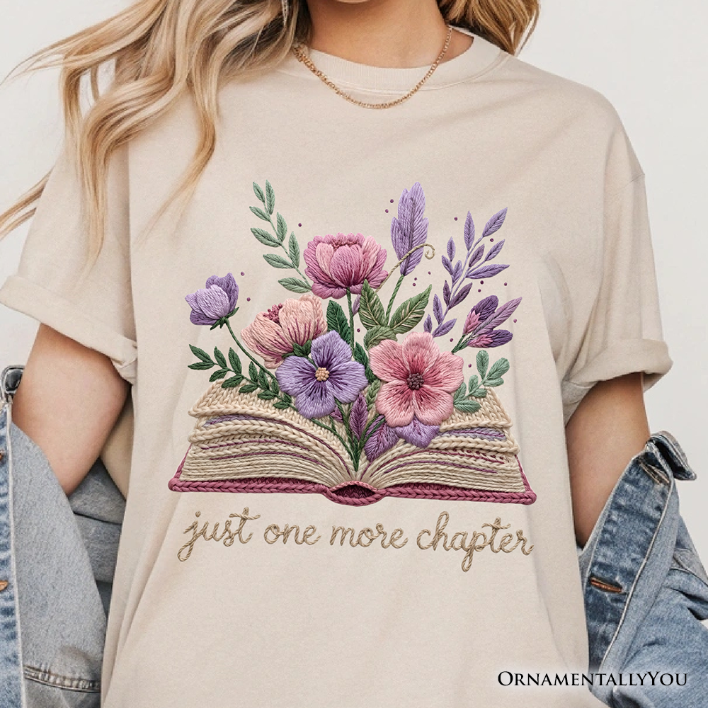 Floral Book Printed Faux Yarn Crochet T-Shirt, Just One More Chapter Bookworm Tee