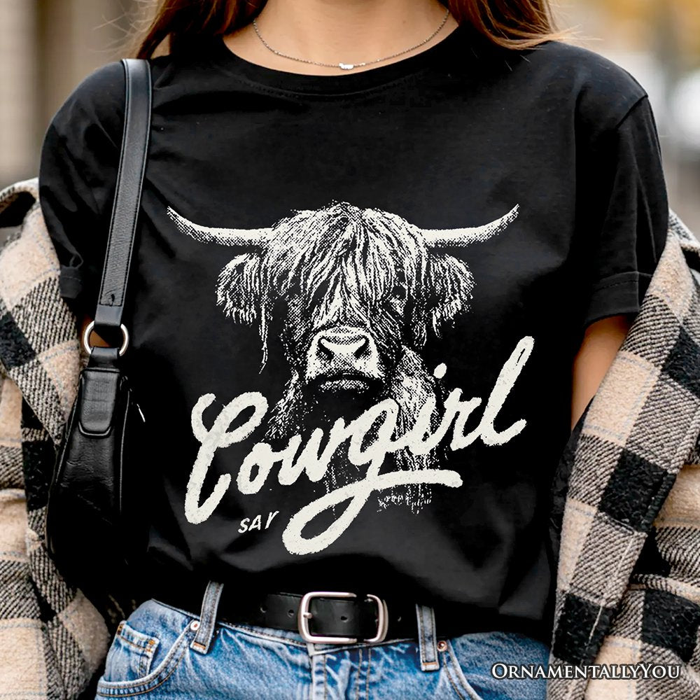 Highland Cow Vintage Cowgirl T-Shirt, Western Country Tee For Women