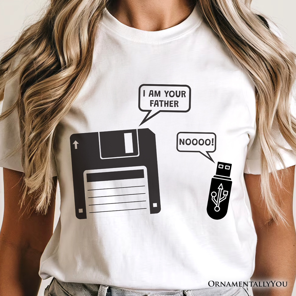I Am Your Father Floppy Disk T-Shirt, Funny USB Retro Dad Computer Nerd Tee