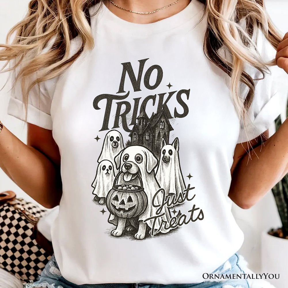 No Tricks Just Treats Dog T-Shirt, Funny Halloween Puppy Tee with Spooky Vibes