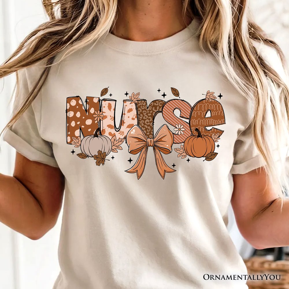 Nurse Coquette Autumn T-Shirt, Cozy Fall Pumpkins Tee for Healthcare Heroes