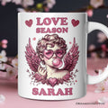 Retro Cupid Valentine Blowing Bubble Personalized Mug, Love Season Vintage Valentine's Day Gift