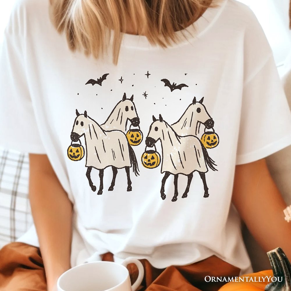 Retro Halloween Horse Ghosts T-Shirt, Cute Western Tee with Spooky Vibes