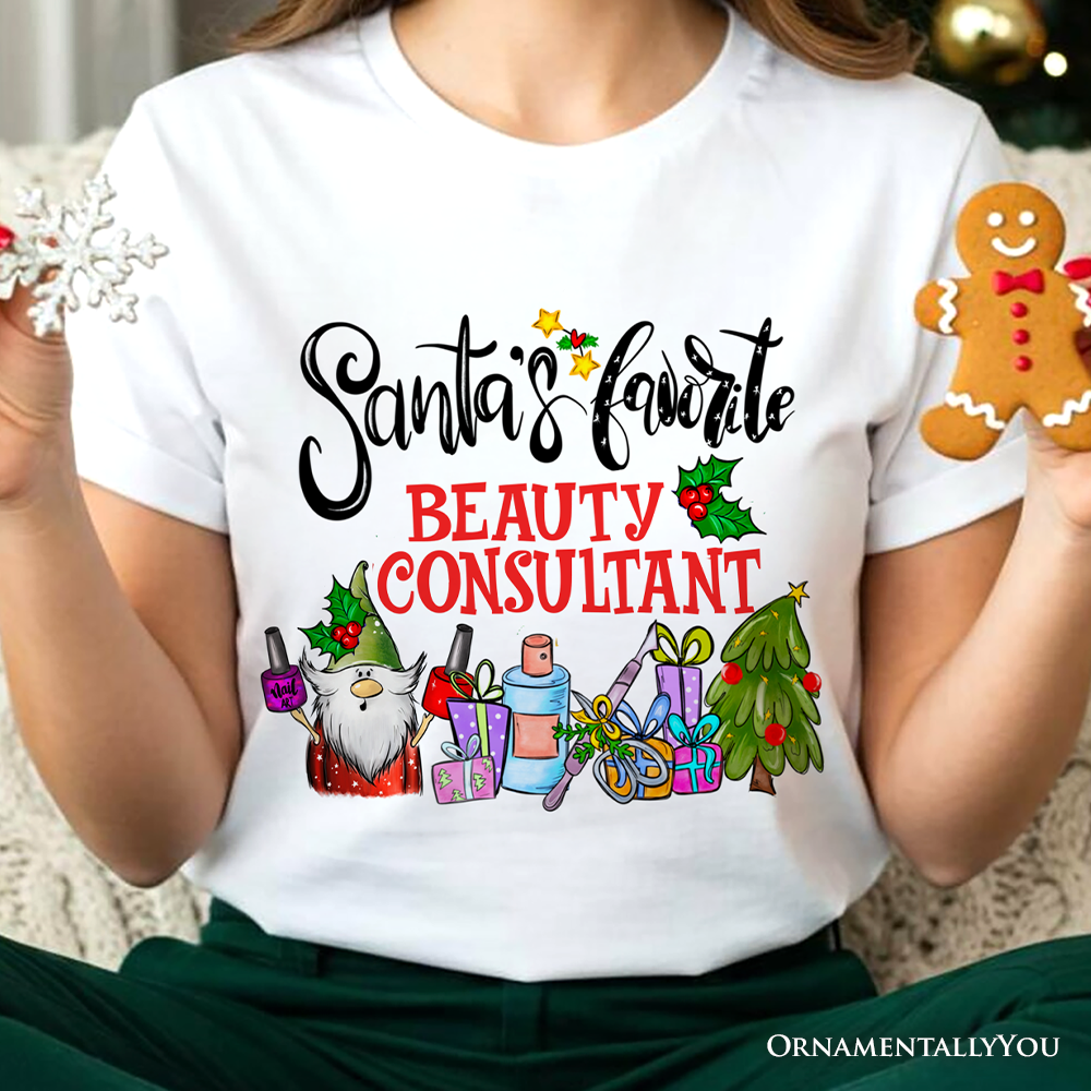 Santa's Favorite Beauty Consultant T-Shirt, Festive Holiday Christmas Tee