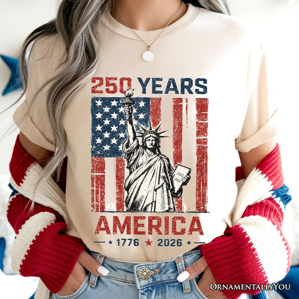 Statue of Liberty America Flag 250 Years T-Shirt, 4th of July USA Patriotic 1776–2026 Tee