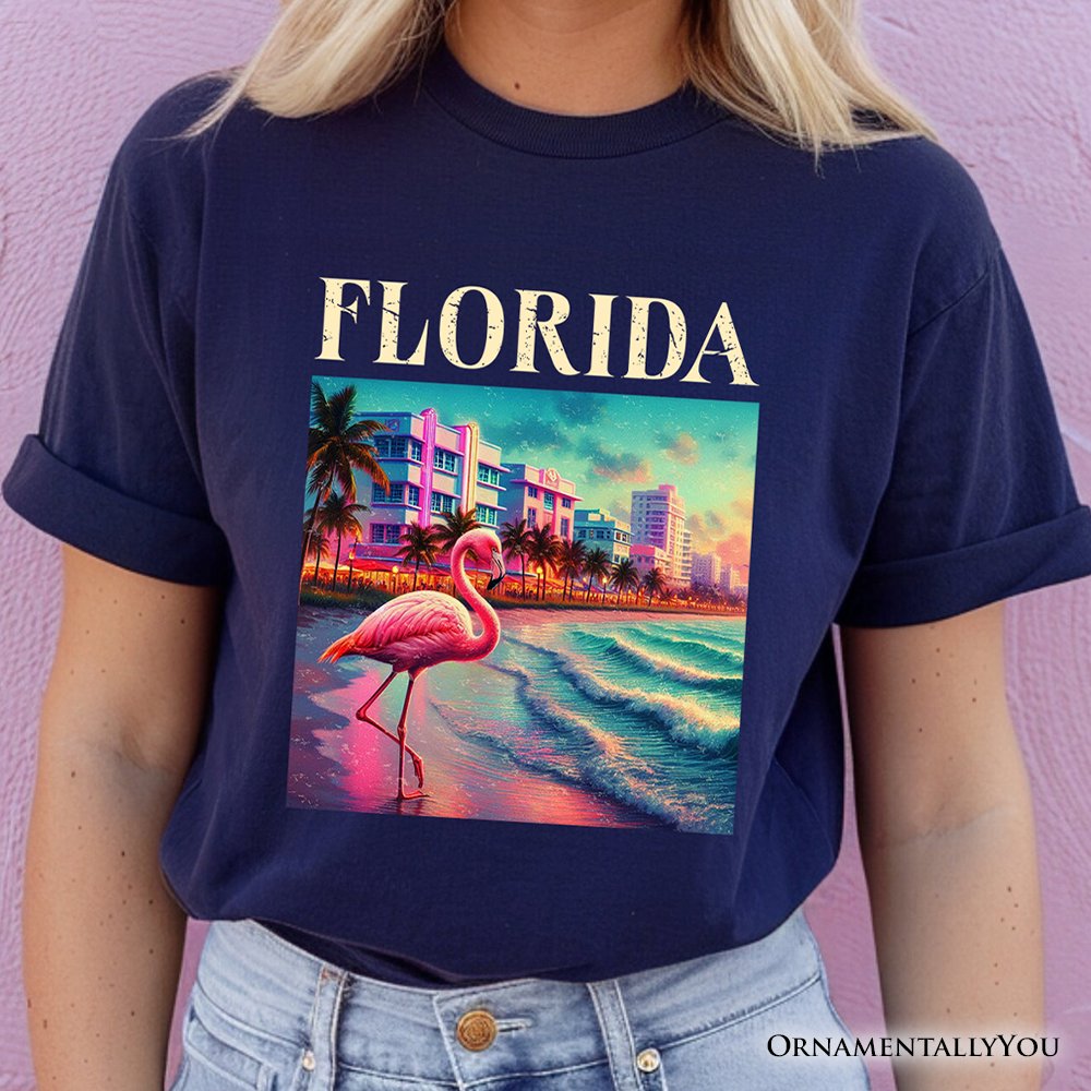 Vibrant Florida State Flamingo T-Shirt, Miami Beach Souvenir and Coastal Tee