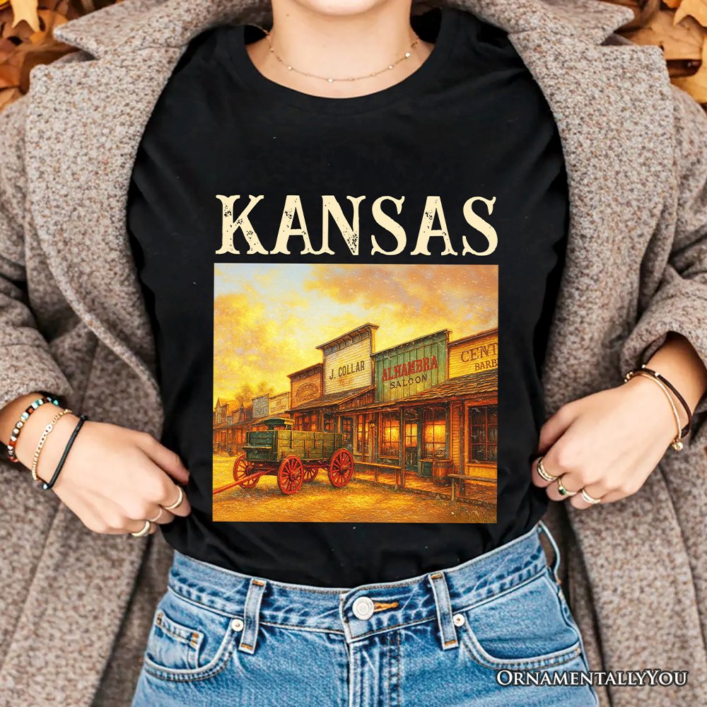 Vintage Kansas State Dodge City Boot Hill Street Scene T-Shirt, Wild West Tee and Frontier Souvenir