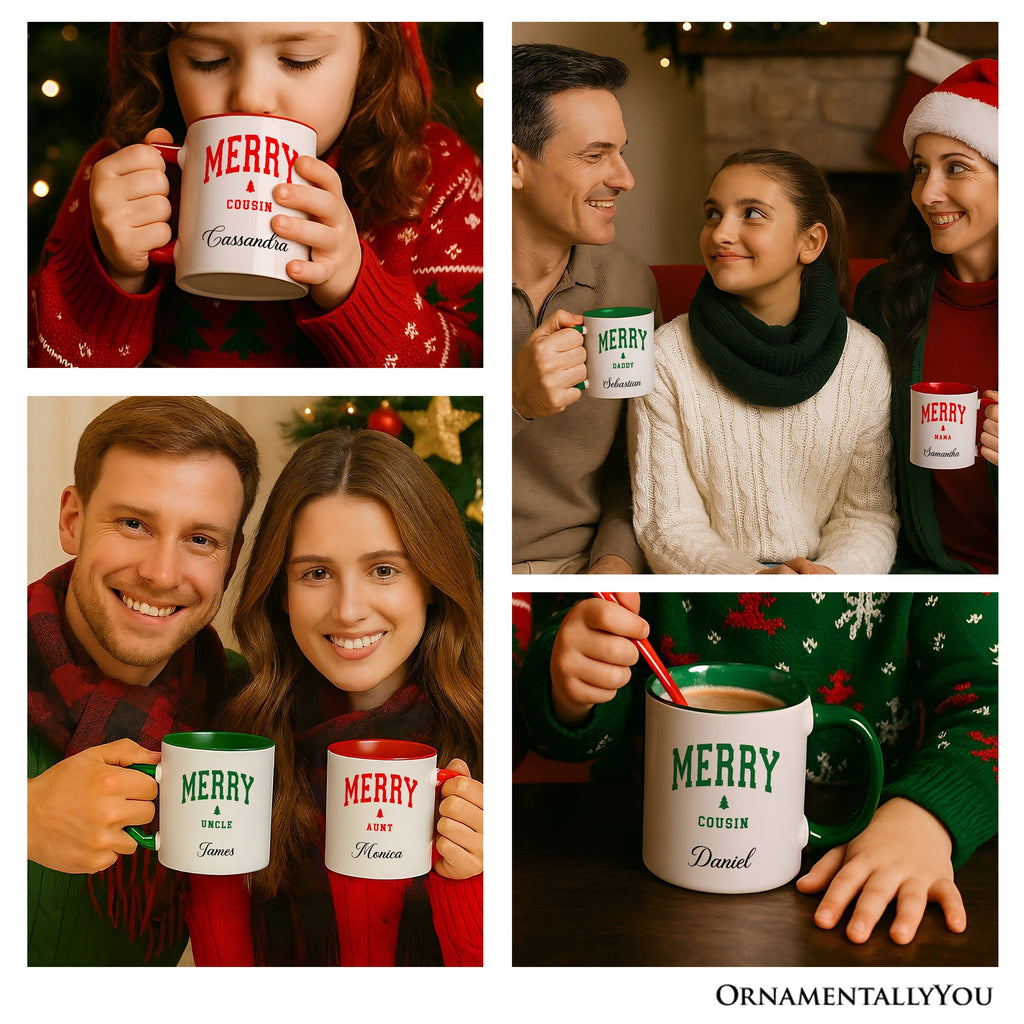 Merry Brother Retro Christmas Personalized Mug, Matching Family Holiday Gift with Custom Name
