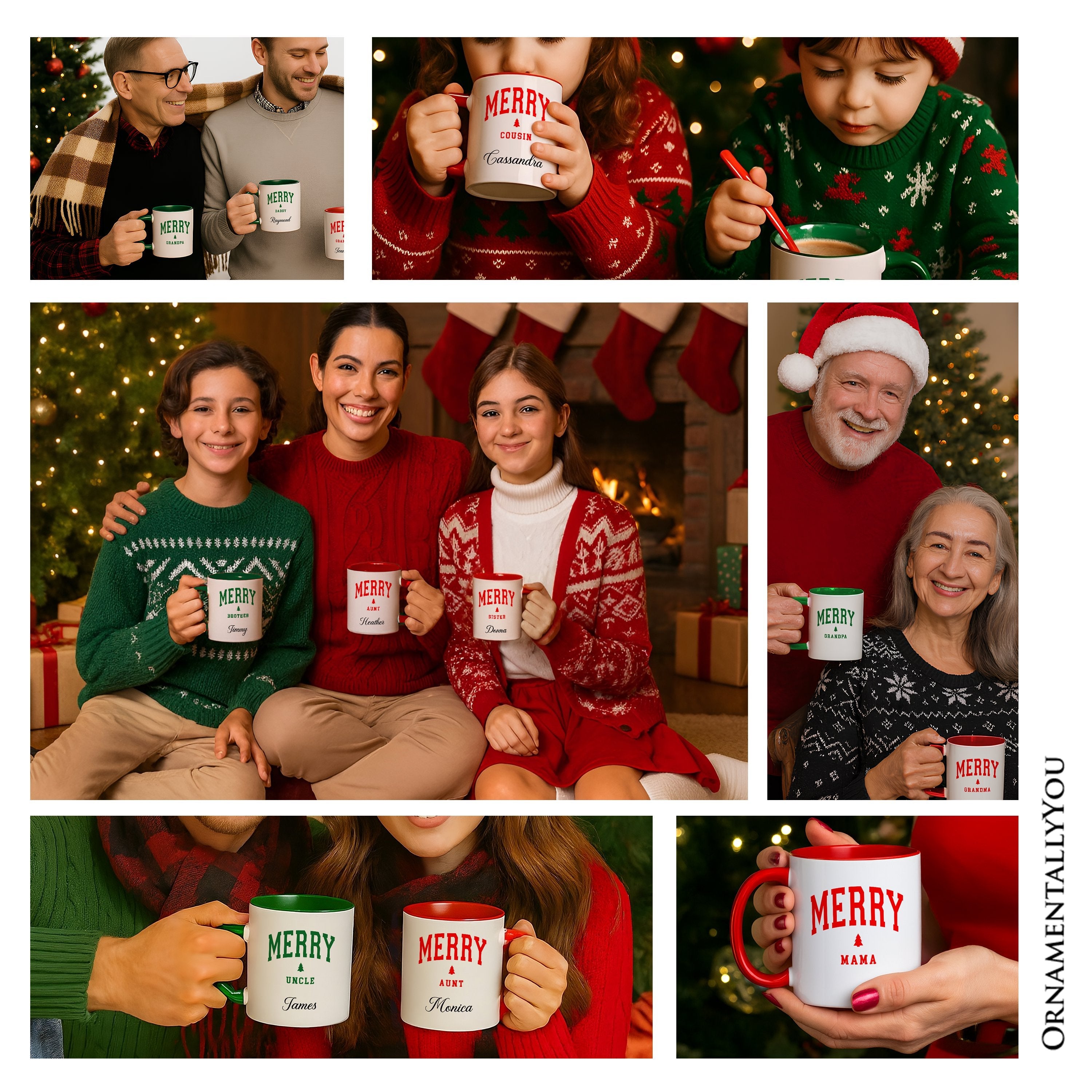 Merry Uncle Retro Christmas Personalized Mug, Matching Family Holiday Gift with Custom Name