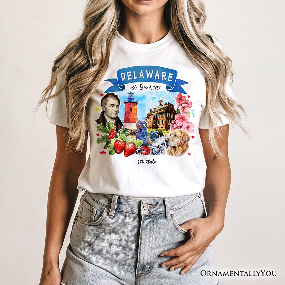 Artistic Delaware State Themes and Landmarks T-Shirt, Tee for History and Travel Lovers