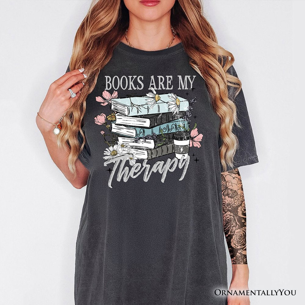 Books Are My Therapy Floral Vintage T-Shirt, Reading Aesthetic Tee for Bookworms