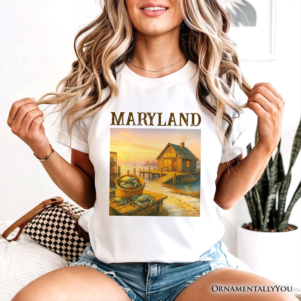 Coastal Maryland State Crabbing T-Shirt, Chesapeake Bay Fishing Heritage Tee and Travel Souvenir