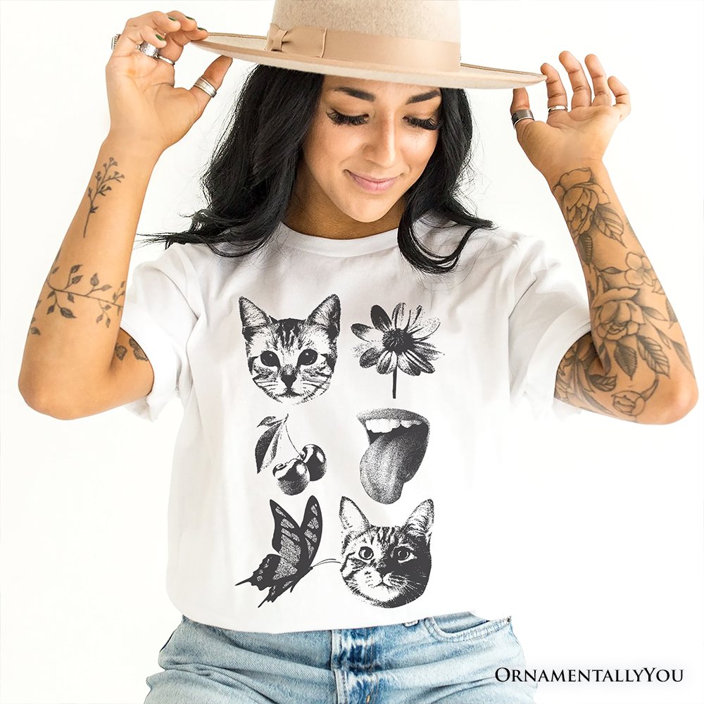 Dangerous Elements Grunge Tattoo Style T-Shirt, Photocopy Stipple Collage Art Tee
