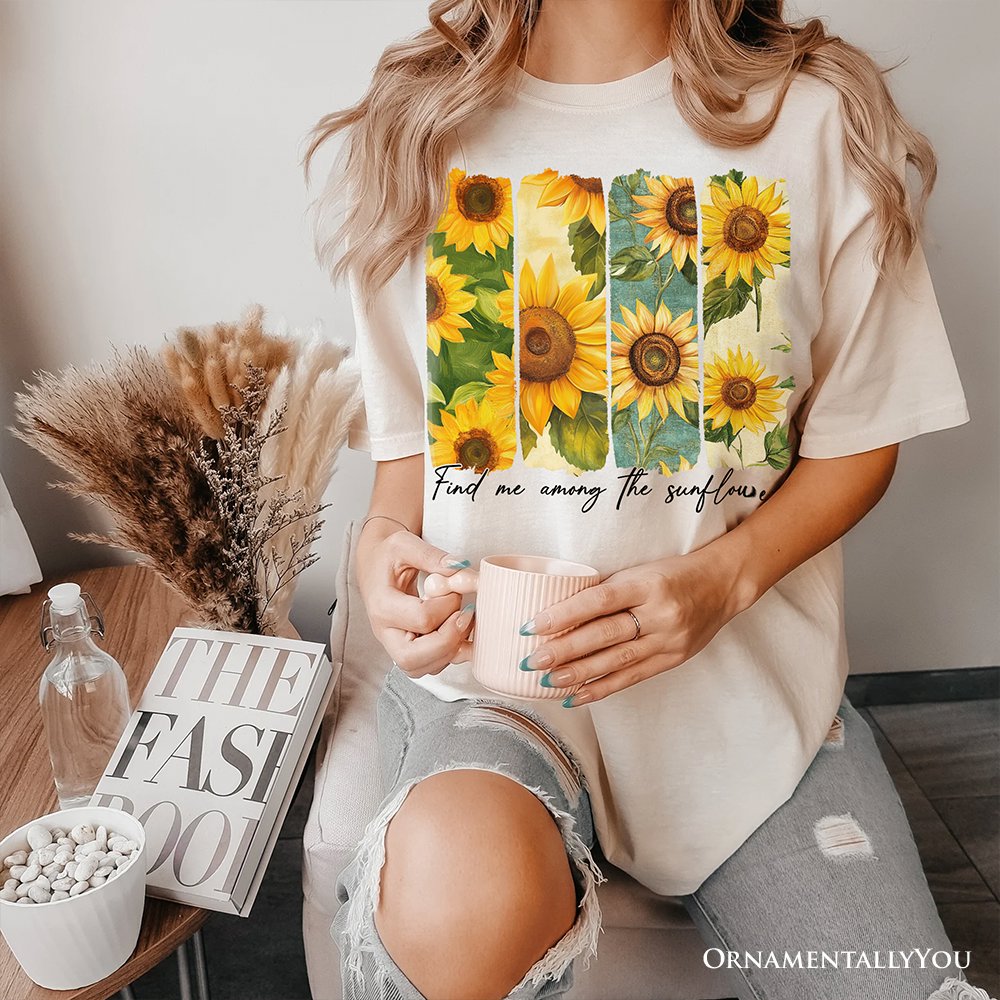 Find Me Among the Sunflowers T-Shirt, White and Natural Floral Tee for Trendy Women
