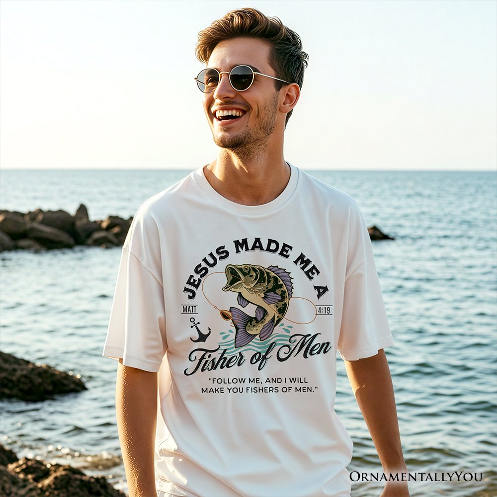 Fisher of Men Christian T-Shirt, Matthew 4:19 Bible Verse Fisherman Tee