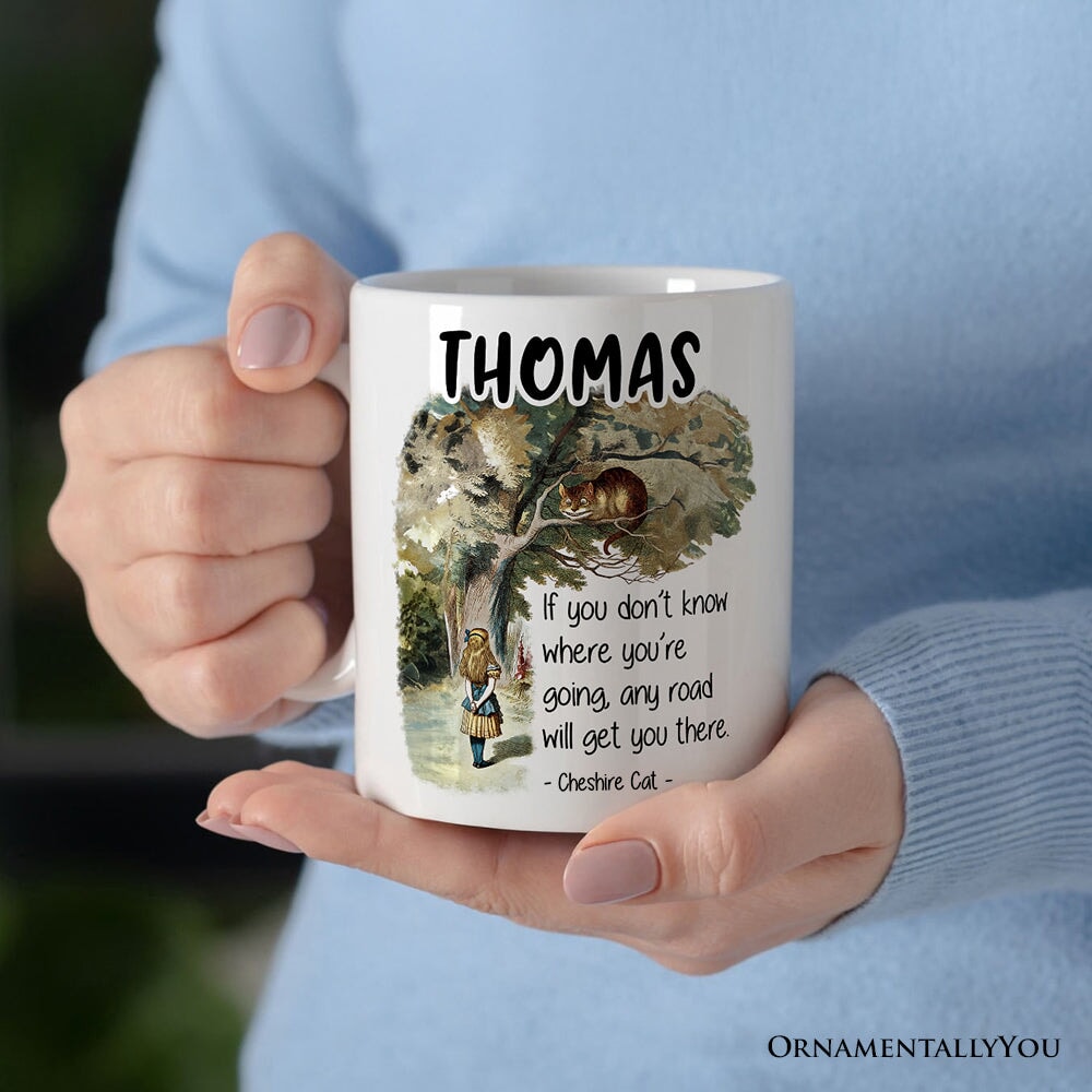 Getting Lost Cheshire Cat Quote Personalized Mug, Vintage Alice's Adventures in Wonderland
