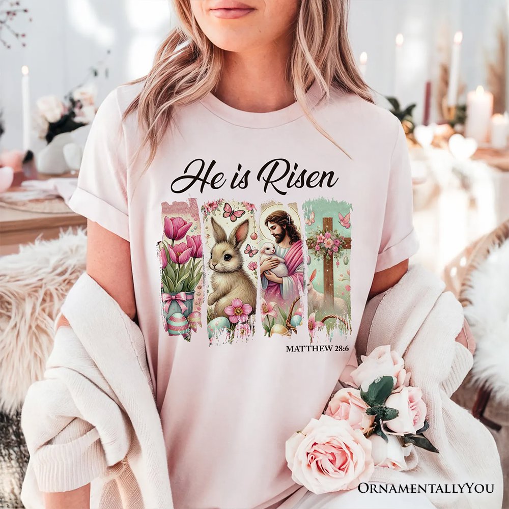 He Is Risen Easter Jesus T-Shirt, Matthew 28:6 Christian Tee for Believers