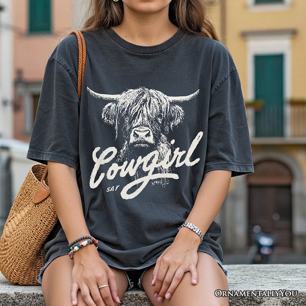 Highland Cow Vintage Cowgirl T-Shirt, Western Country Tee For Women