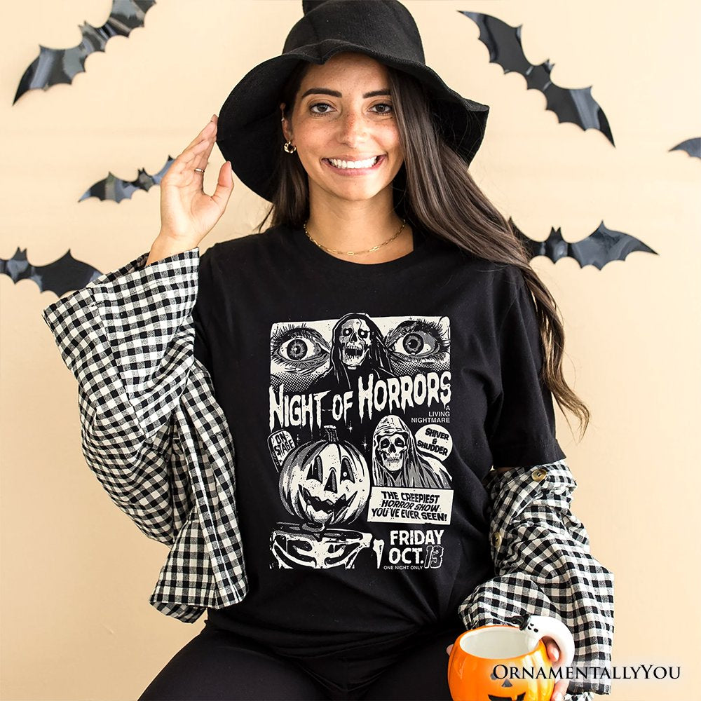 Night of Horrors Retro Halloween T-Shirt, Vintage Poster Tee for Spooky Season Fans