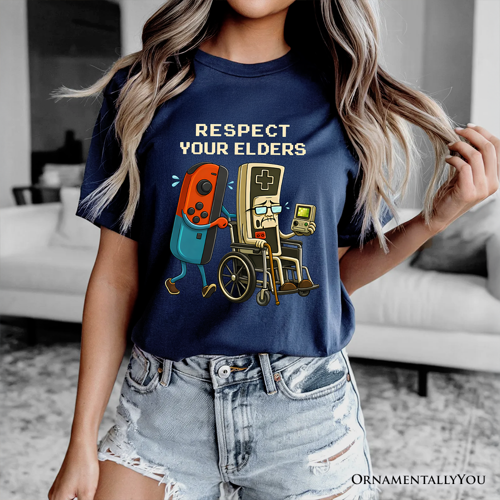 Respect Your Elders Gaming Controller T-Shirt, Old School Gamer Humor Tee