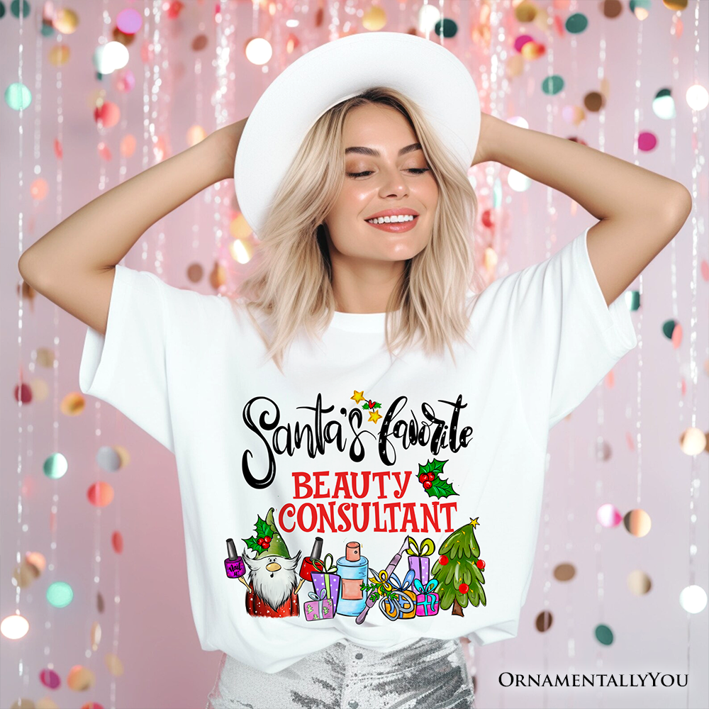 Santa's Favorite Beauty Consultant T-Shirt, Festive Holiday Christmas Tee