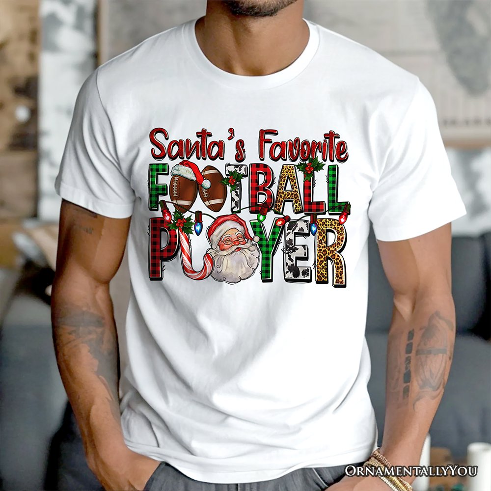 Santa’s Favorite Football Player Plaid Christmas T-Shirt, Sports Team Holiday Tee